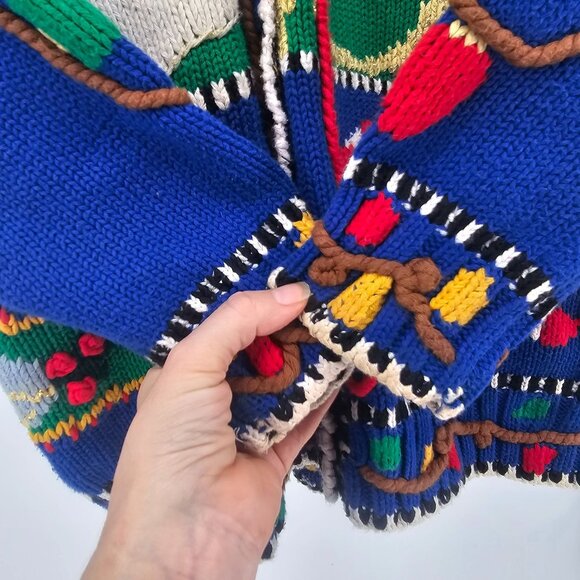 Lisa Coufal Just Better Sweaters Sz 1/M Rudolph Christmas Cardigan Hand Knit VTG - Picture 5 of 8